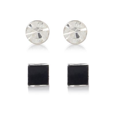 Black and diamante 2 pack bling earrings